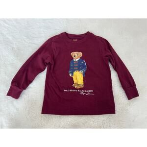 Polo Ralph Lauren Kids 2T Long Sleeve Polo Bear Graphic Shirt Burgundy